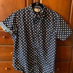 Blue with white Polk a dot button up